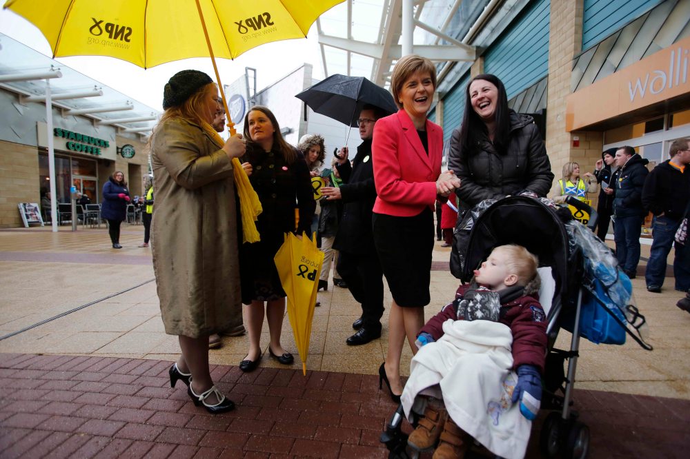 First Minister and SNP leader Nicola Sturgeon on the campaign trail in Glasgow East. Glasgow Fort Shopping Park.