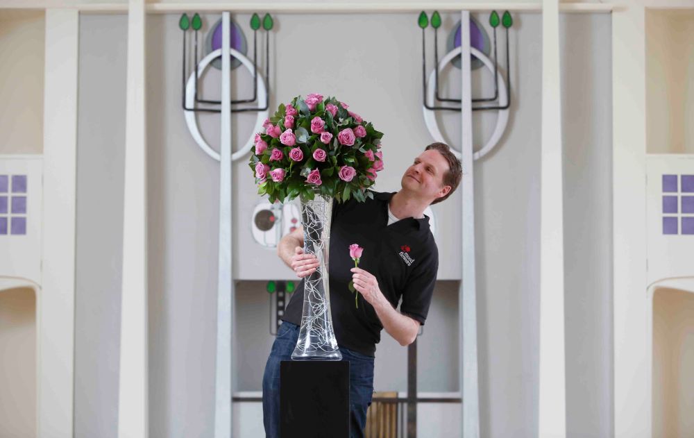 Nick Priestly of Mood Flowers arranging Coolwater Roses in The House For an Art Lover for a two day exhibition The Flowers of Charles Rennie Mackintosh starting on Wed 2nd April. The exhibition features a series of workshops and guided tours Pictures Martin Shields Herald and Times Group.
